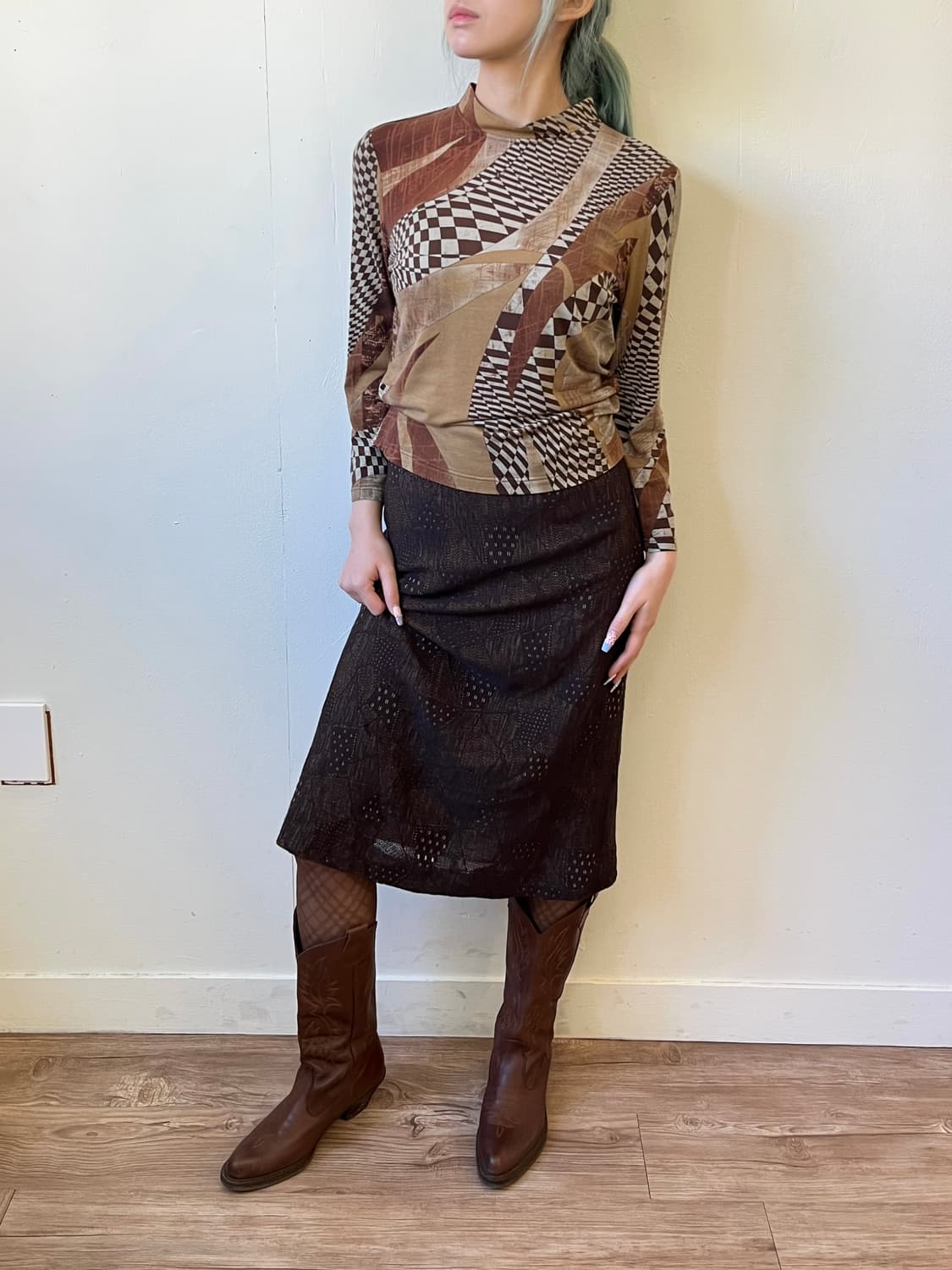 Nuvel.Ive 패턴 롱스커트 상품이미지5