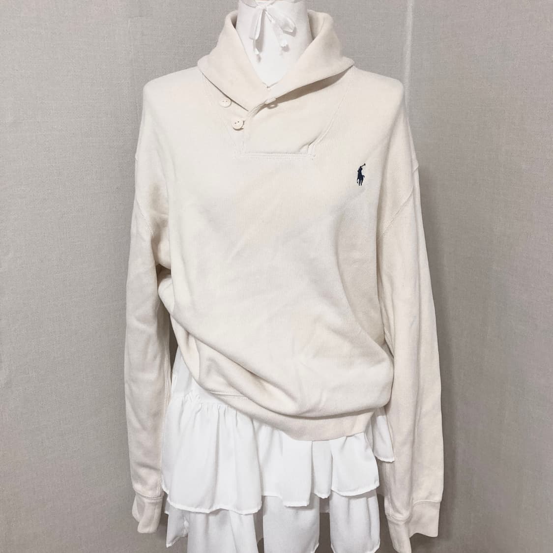 폴로 아이보리 숄카라 니트 L 상품이미지1