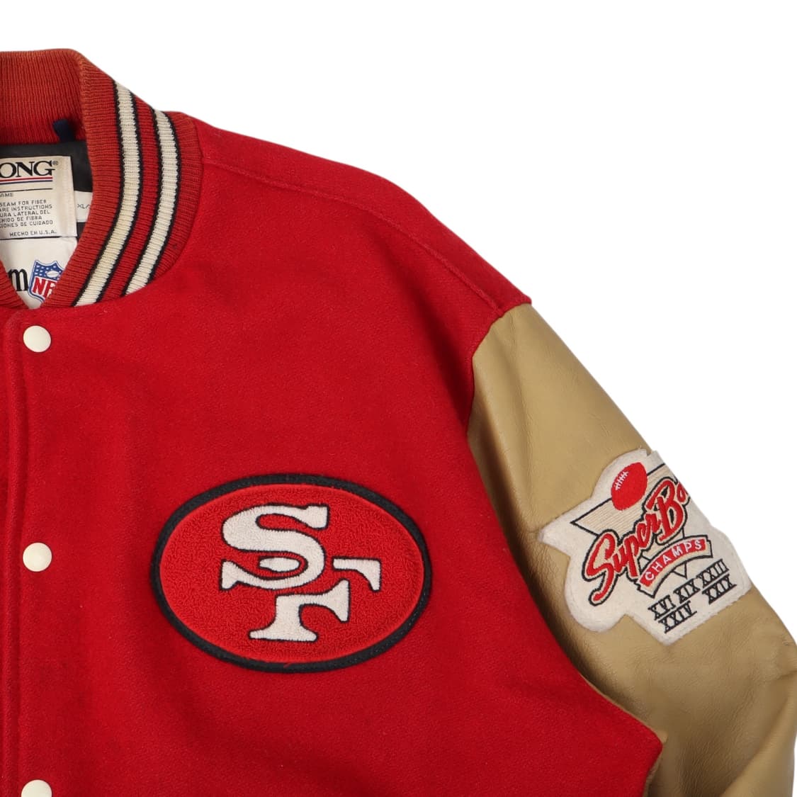 90s DeLong X NFL 포티 나이너스 레더 바시티 자켓 상품이미지3