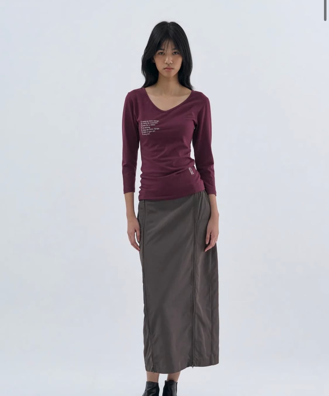 웰빙익스프레스 V neck 3/4 sleeve Burgundy M 상품이미지1