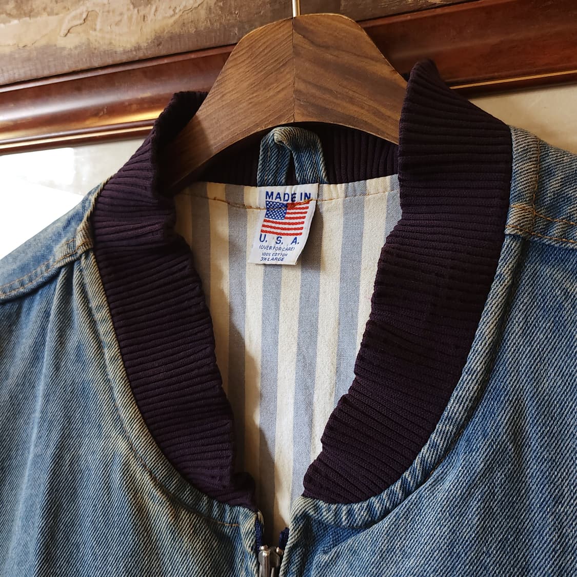 90s 데님 바시티 자켓 빈티지 데님 베이스볼 자켓 3XL 상품이미지4