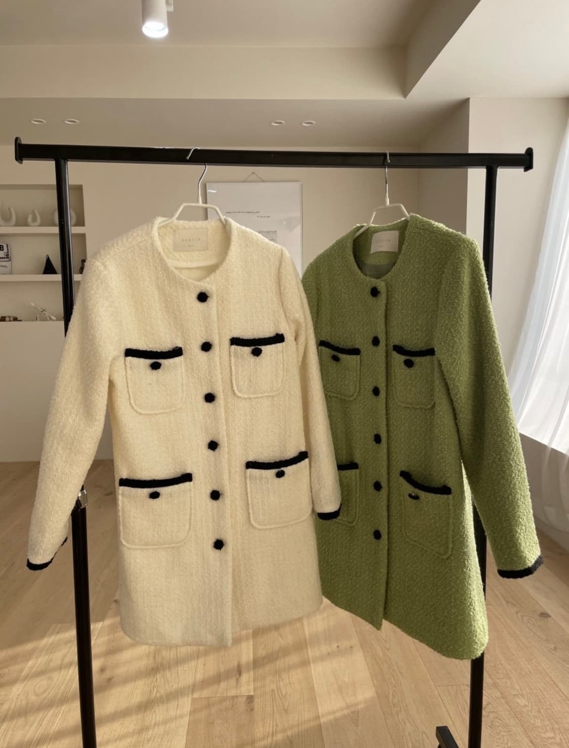 새상품) 트위드 원피스 그린,아이보리 free 상품이미지3