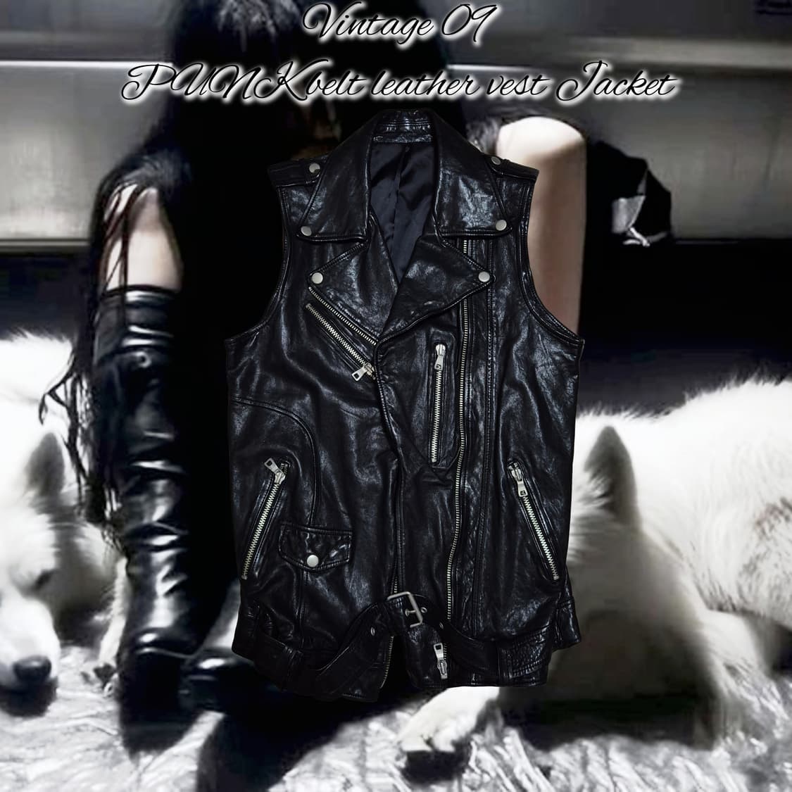Vintage 09 PUNK belt leather vest Jacket 상품이미지1