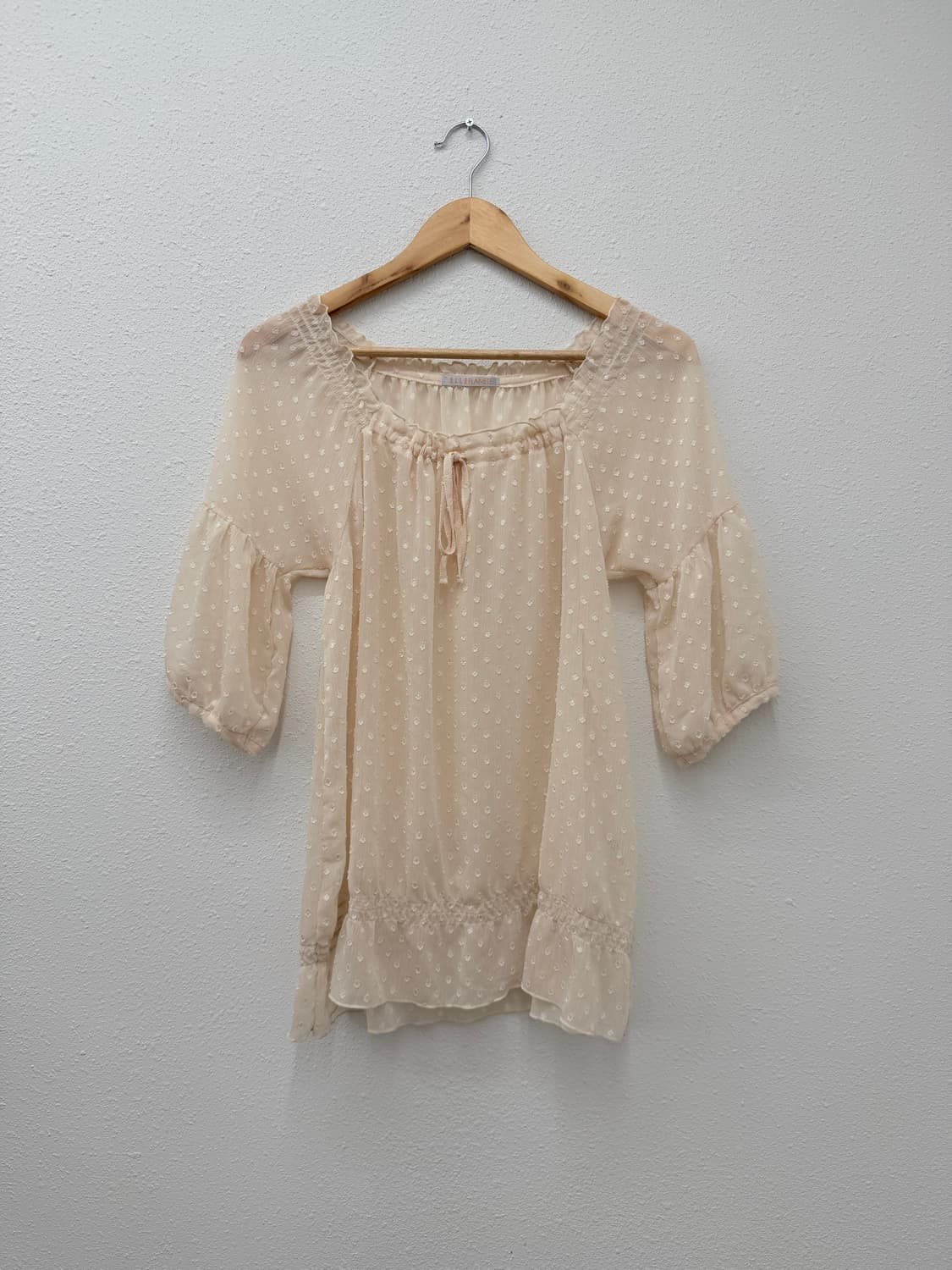 빈티지 ELLE PLANETE 도트 시스루 프릴 블라우스 상품이미지1