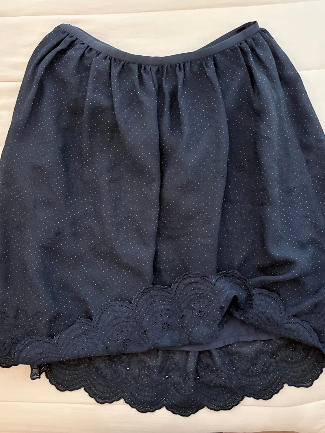 모리걸 도트 레이스 네이비 미디 스커트 상품이미지1