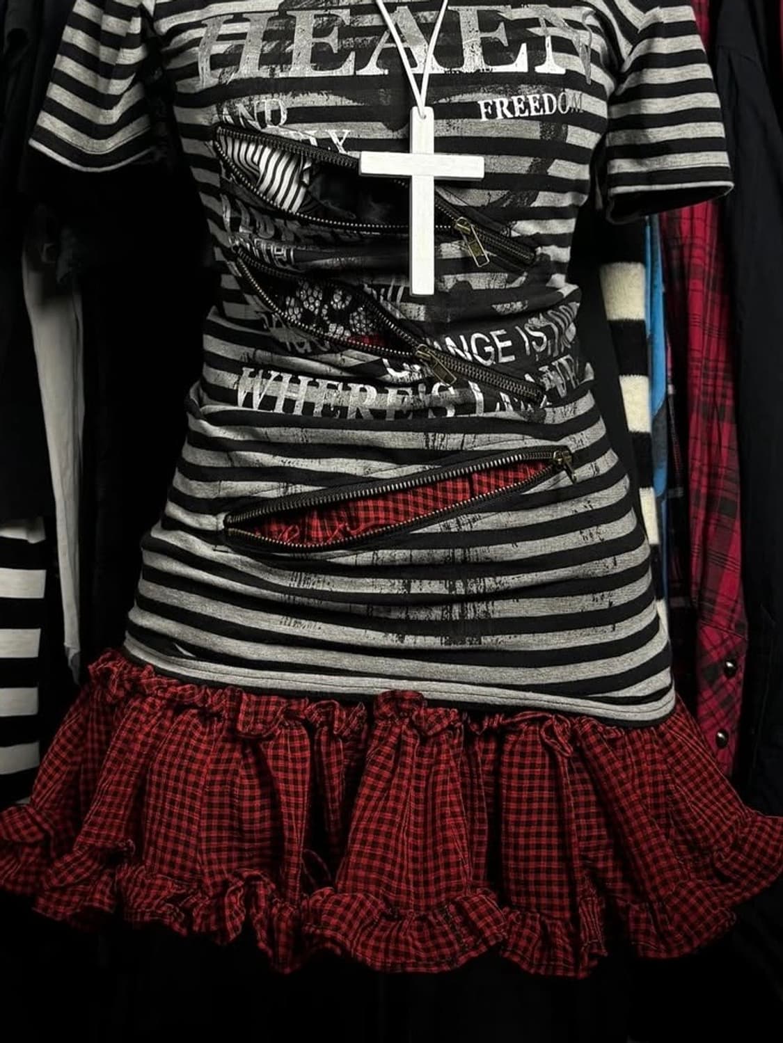 Akehomu666 아케호무 빈티지 펑크 레드 체크 미니스커트 상품이미지1