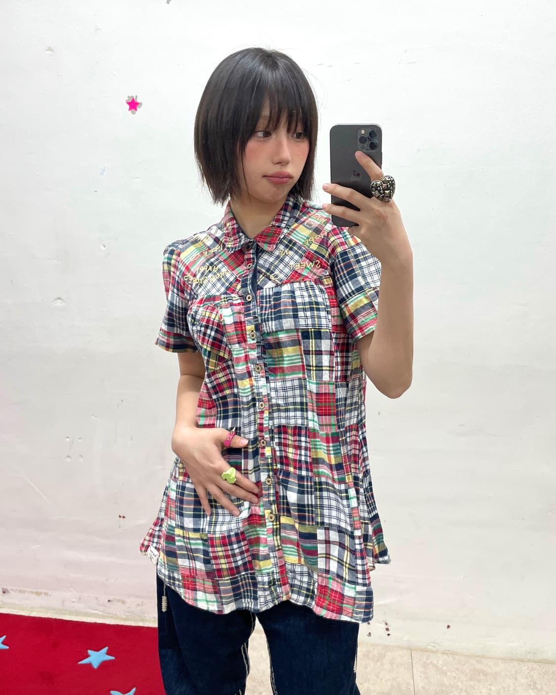  Patchwork Check Shoulder Dress 상품이미지1