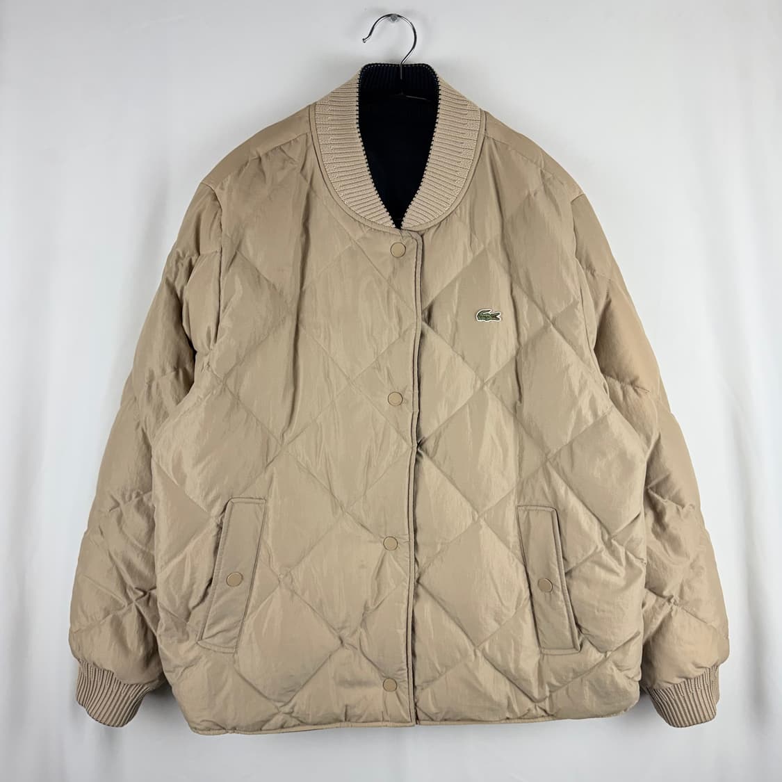 (38) 라코스테 우먼스 다이아몬드 퀼팅 리버시블 점퍼 네이비/베이지 상품이미지2