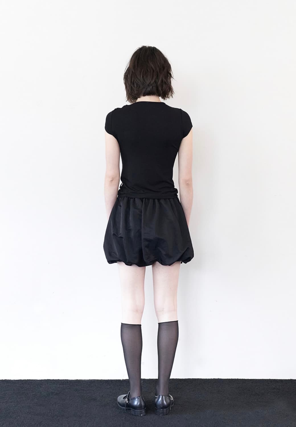 락케이크 나일론 셔드 벌룬 스커트 블랙 상품이미지2