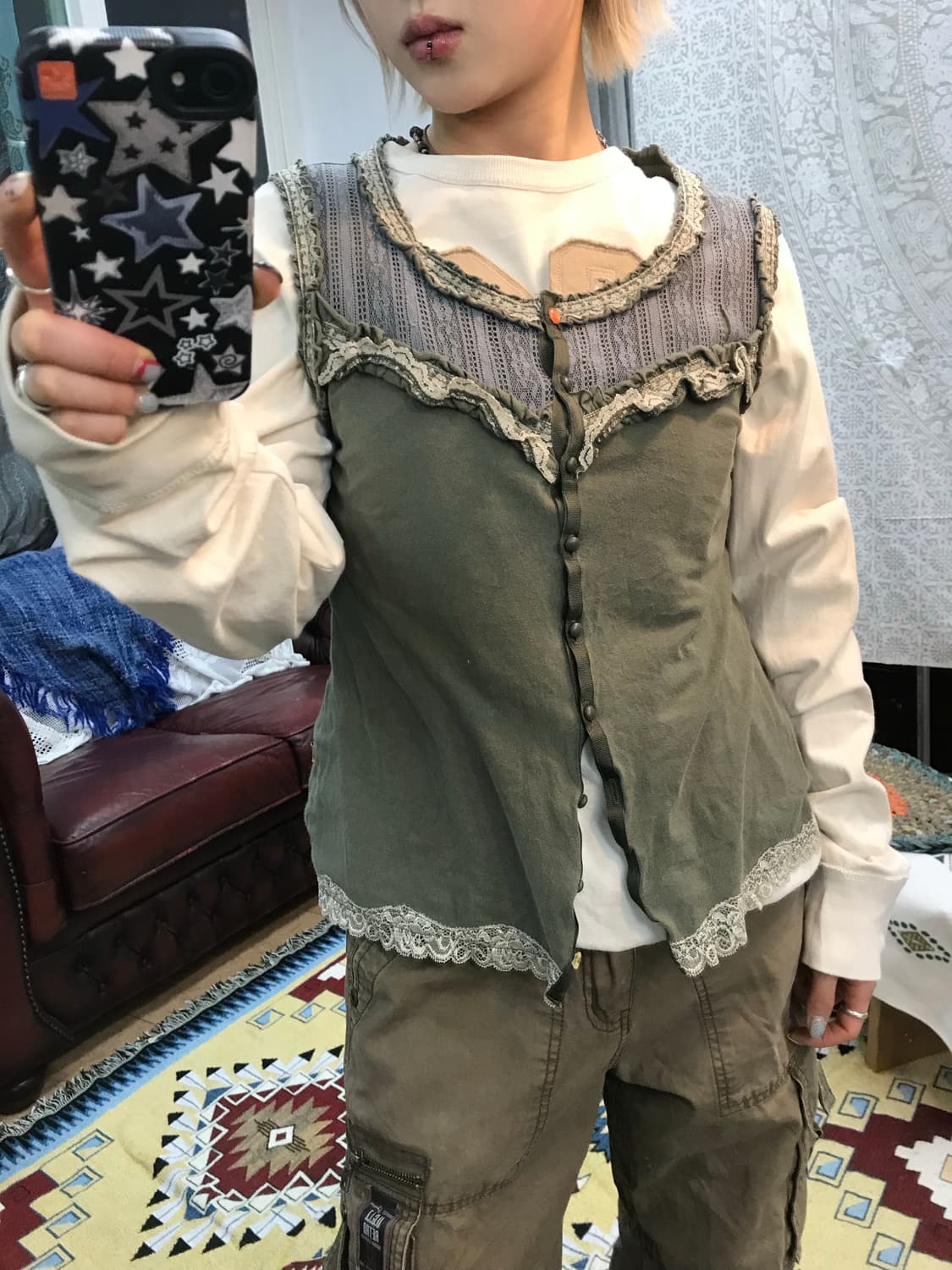 빈티지 여성 레이스 디테일 민소매 베스트  상품이미지2