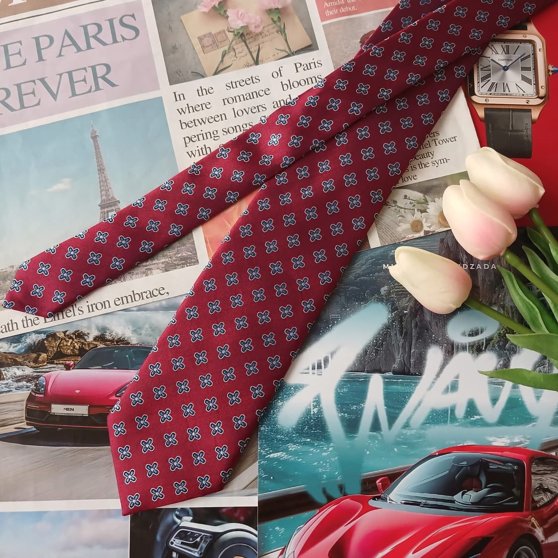 크라바타 자그레브 실크 레드 플라워 넥타이 7.6cm A등급 A19101 상품이미지3