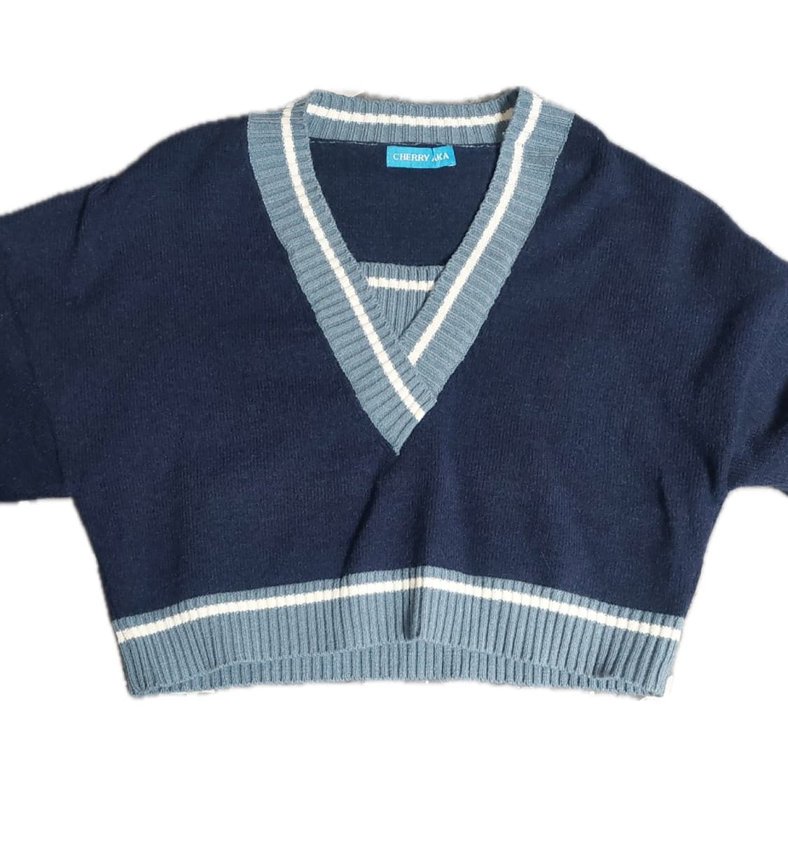 빈티지 브이넥 크롭 네이비 니트  상품이미지1