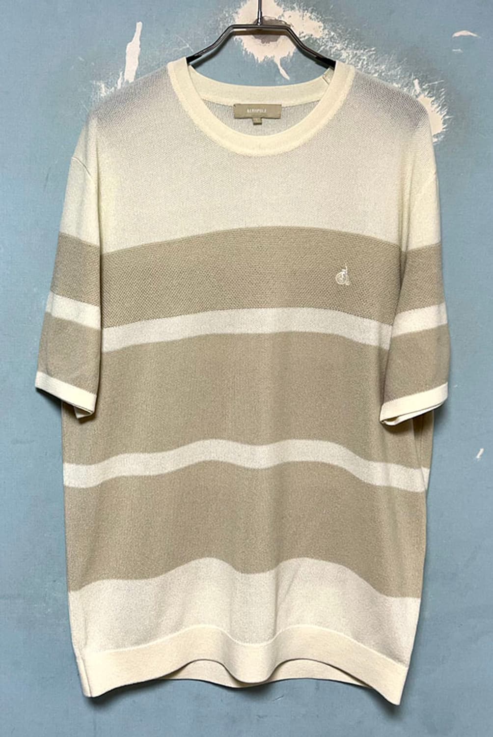 빈폴 아이보리 코튼블렌드 블록 남자 패턴니트 반팔티셔츠 새상품 L 100 상품이미지1