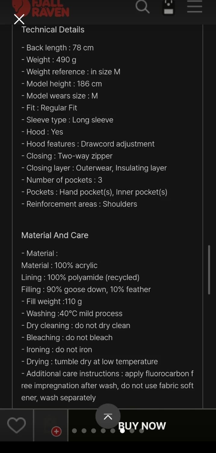 피엘라벤 팩다운후디 블랙 s(95) 상품이미지6