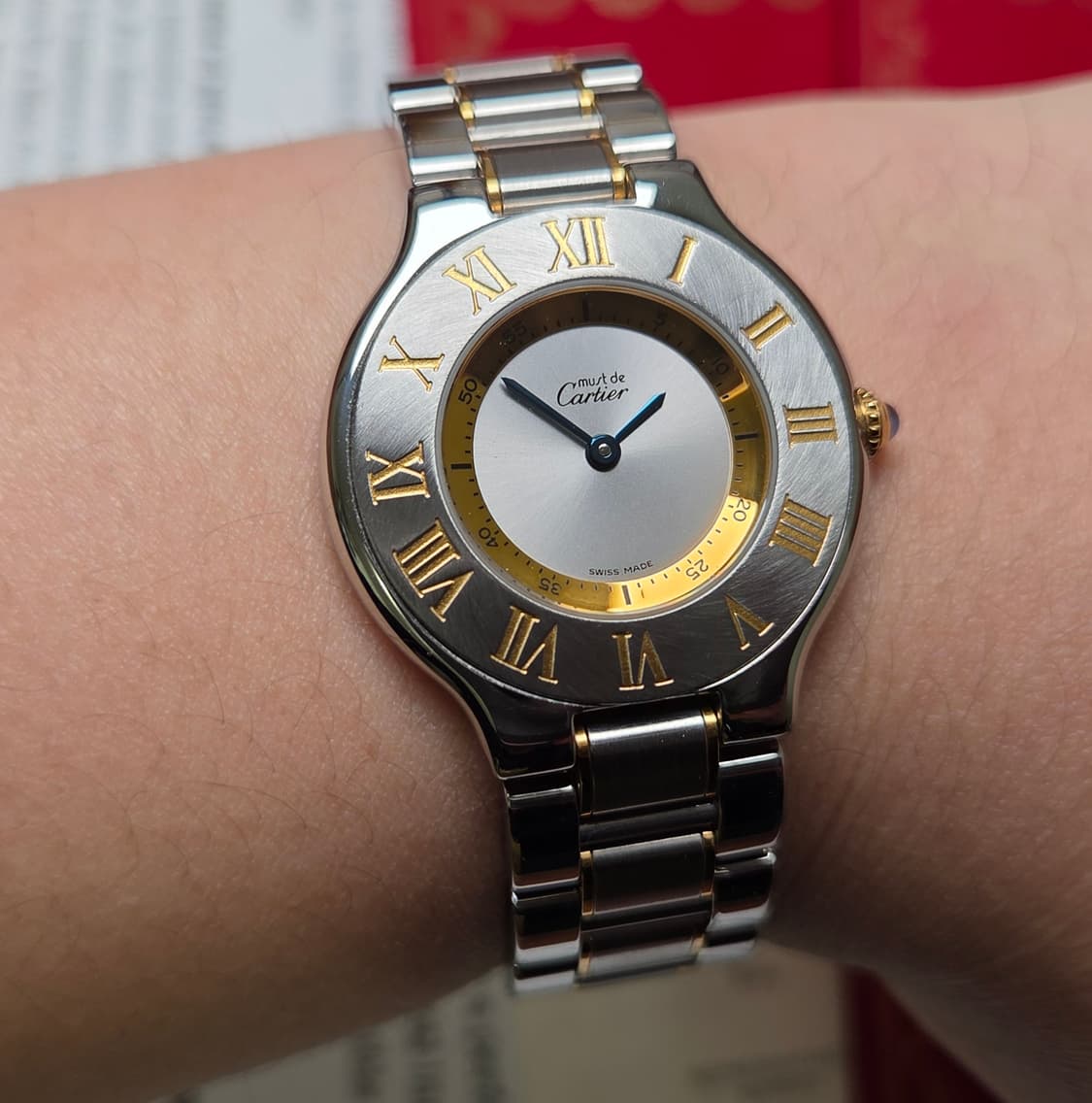 빈티지 까르띠에 머스트드 21C 콤비 31mm 남녀공용 블루핸즈 쿼츠  상품이미지9