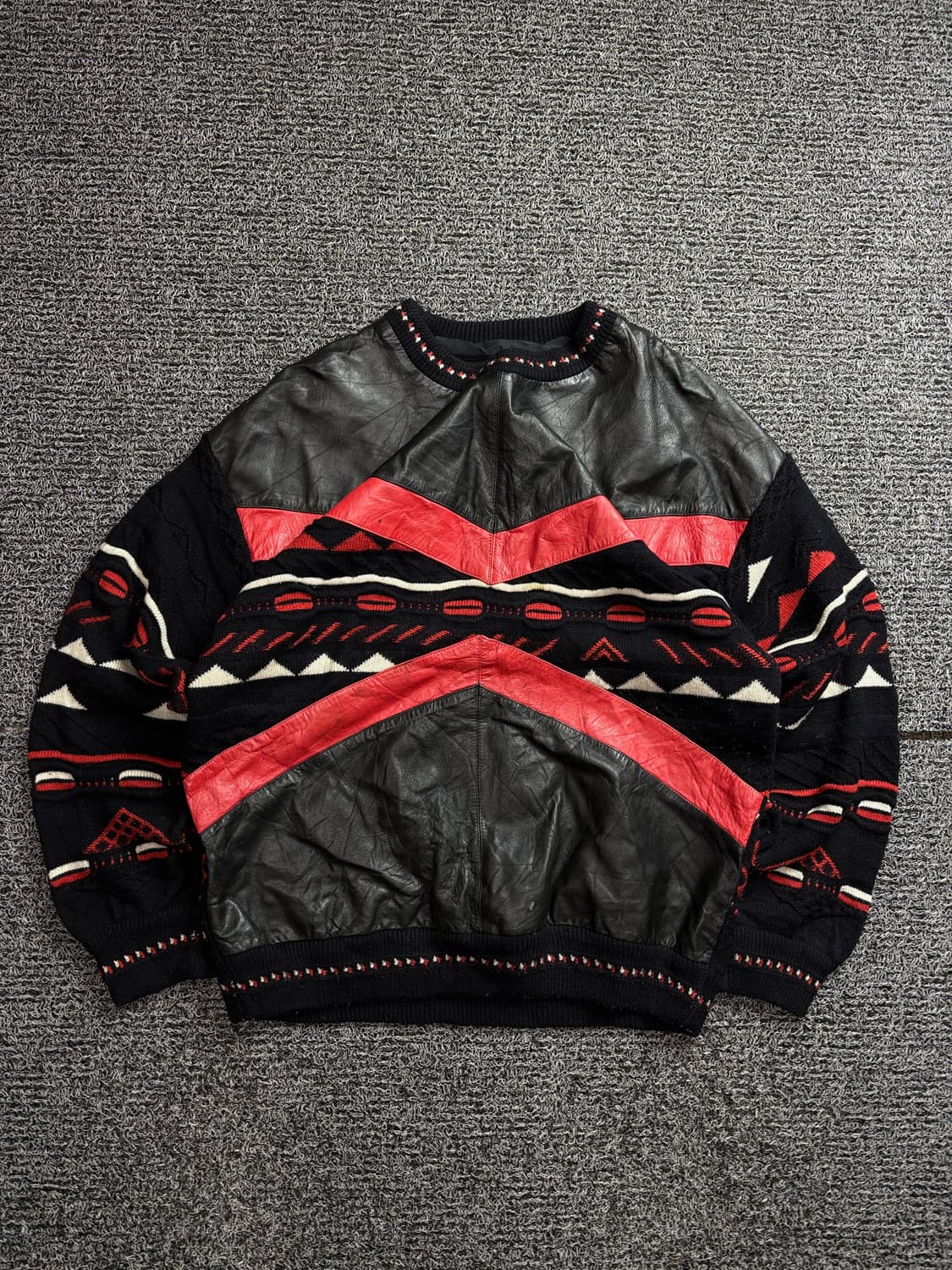 80s 빈티지 아카이브 레더 패치 케이블 니트 2331 상품이미지2