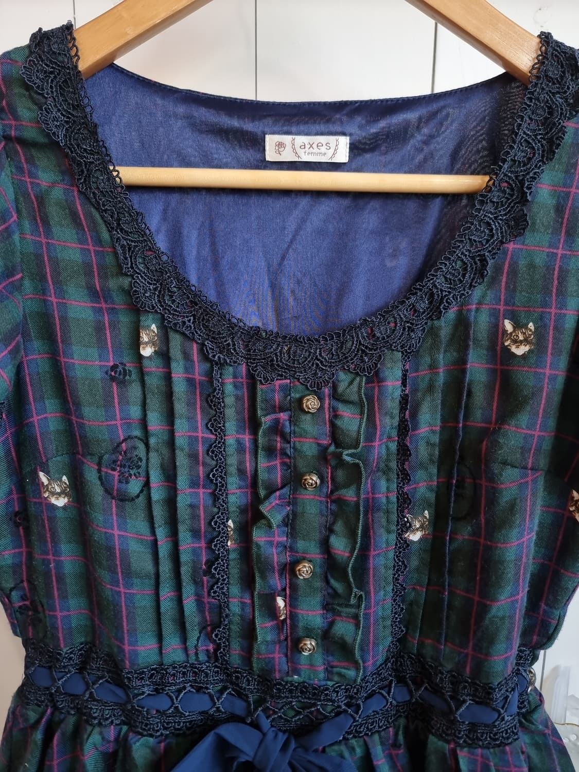 액시즈 팜 체크 리본 반팔 원피스 상품이미지2