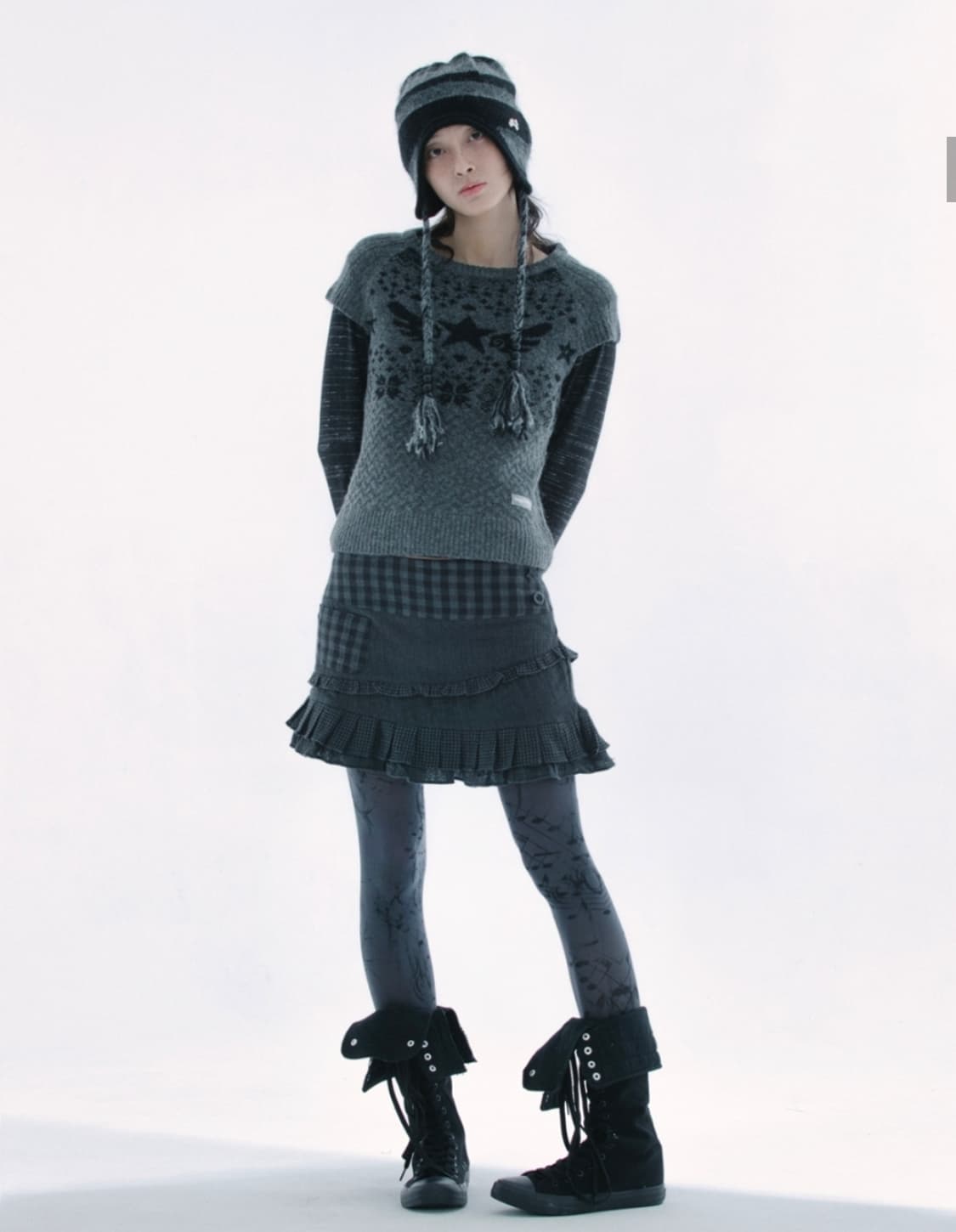 허그유어스킨 체크 러플 미니 스커트 (블랙) 상품이미지2