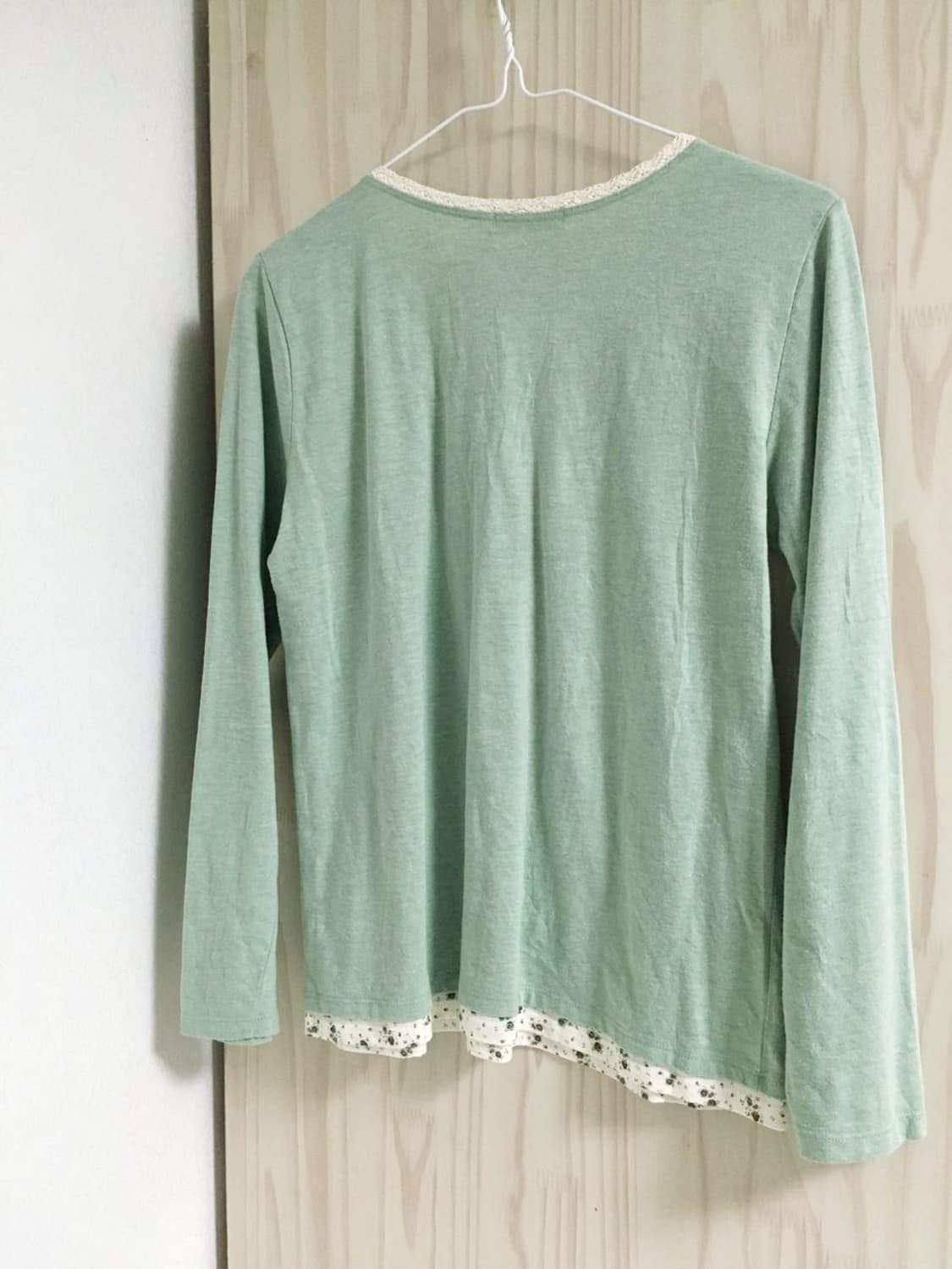 일본빈티지 잔꽃 레이어드 민트 뮤트 레이스 긴팔 티셔츠 모리걸 모리노가토 상품이미지3
