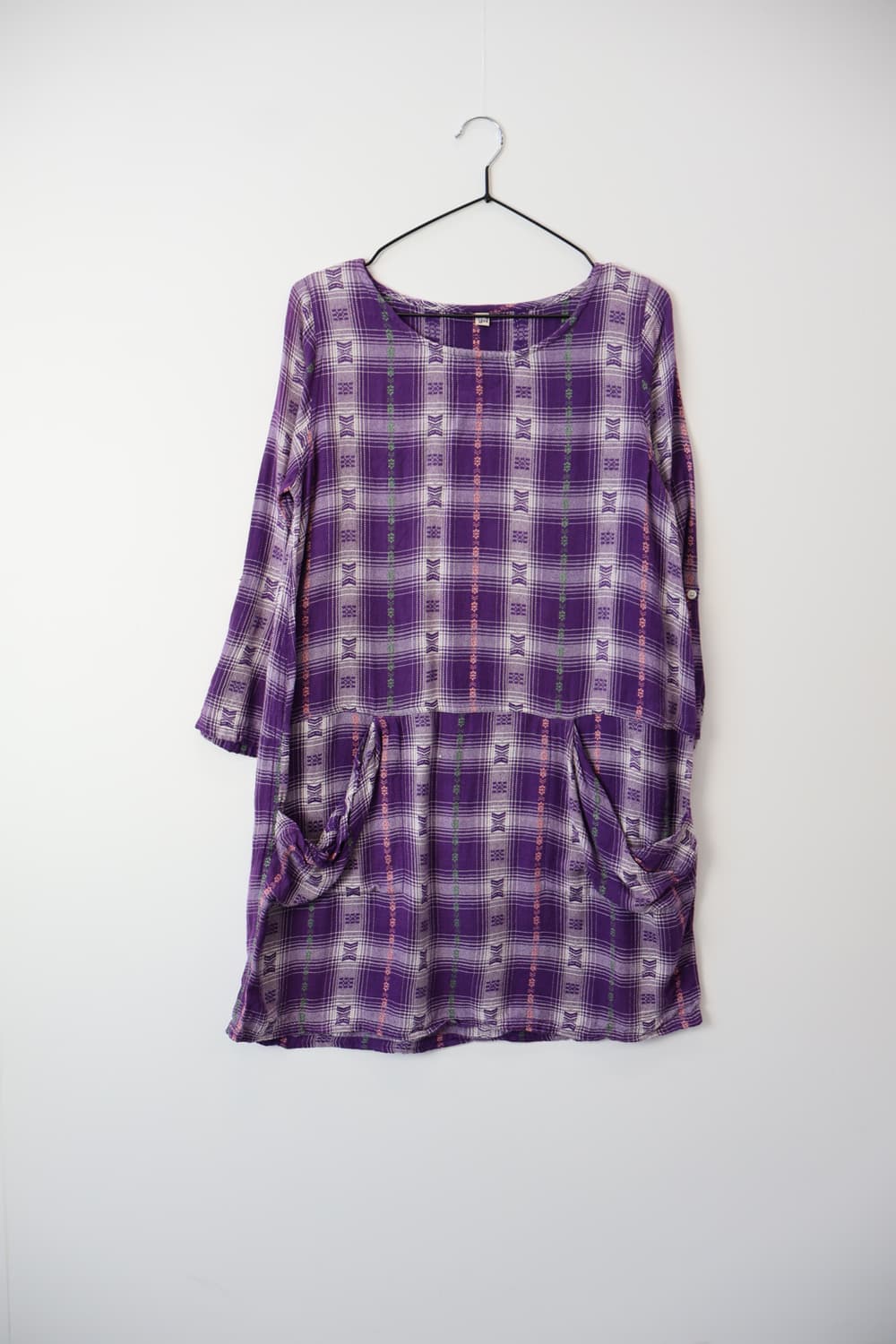 'Yul' Purple Ethnic Check Tunic Dress 상품이미지3