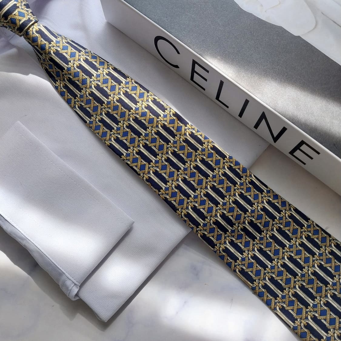 CELINE 셀린느 실크 네이비 패턴 넥타이 9.5cm A+등급 K258 상품이미지6