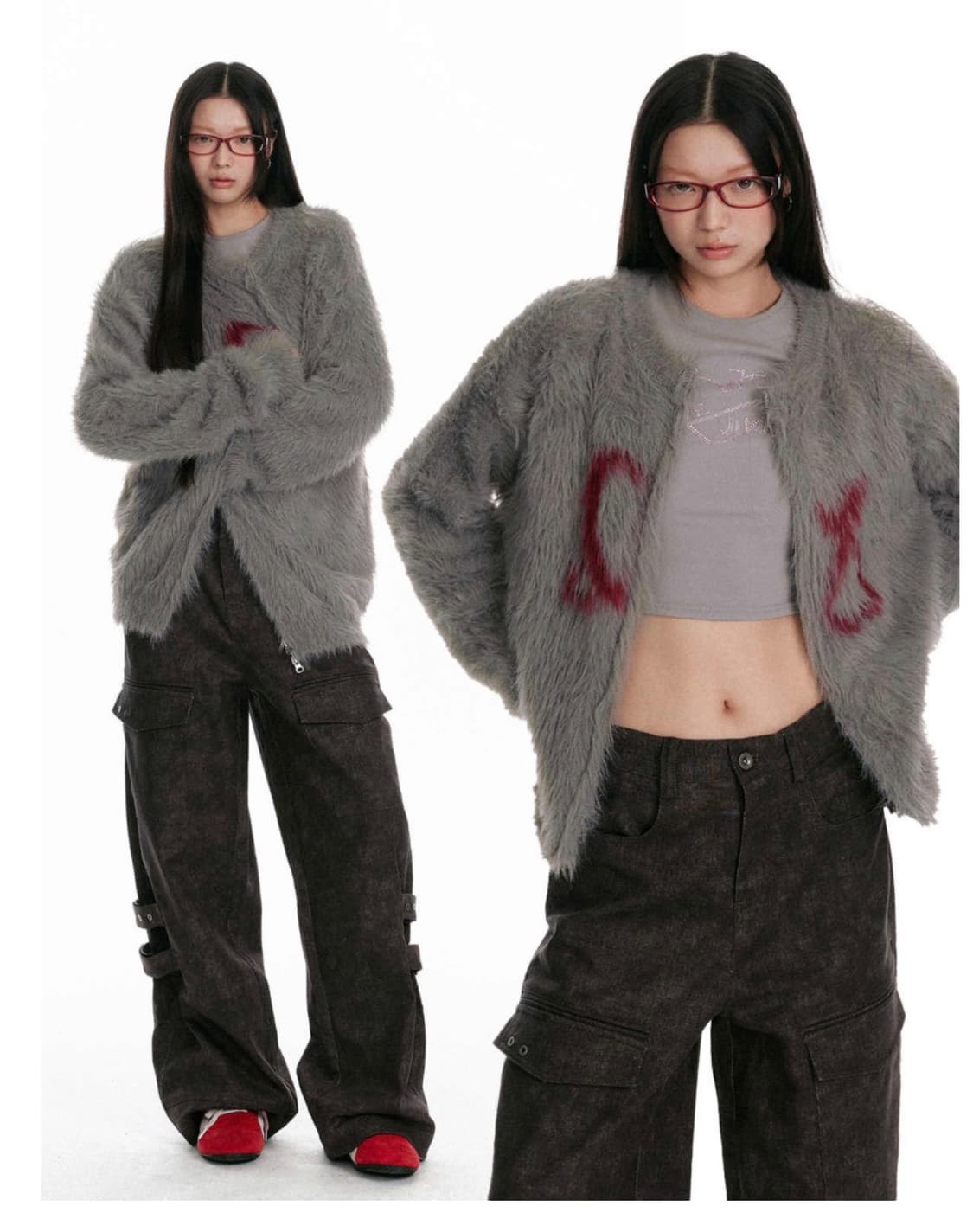 JIKOO 소프트 모헤어 자카드 밍크 니트 스웨터 가디건 상품이미지2