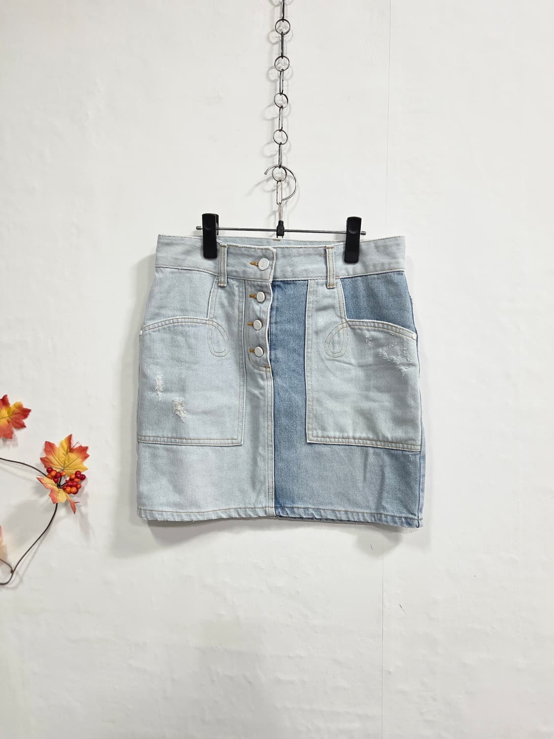 럭키슈에뜨 패치워크 데님 스커트 36 상품이미지1