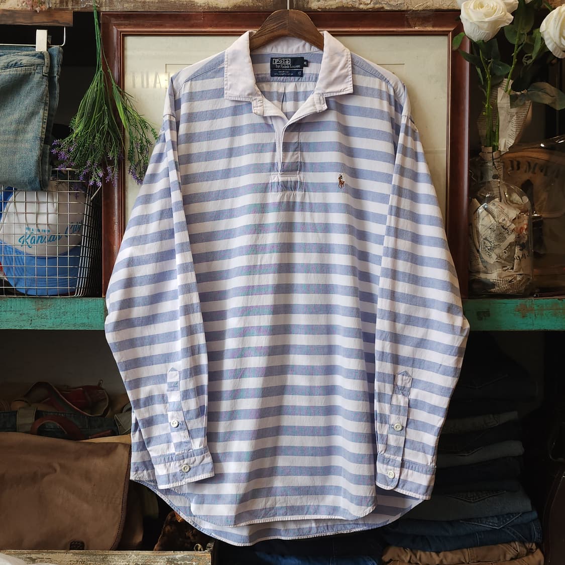 90s 폴로 럭비티 카라티 프리즈너 옥스포드 셔츠 usa 메이드 xl 상품이미지1