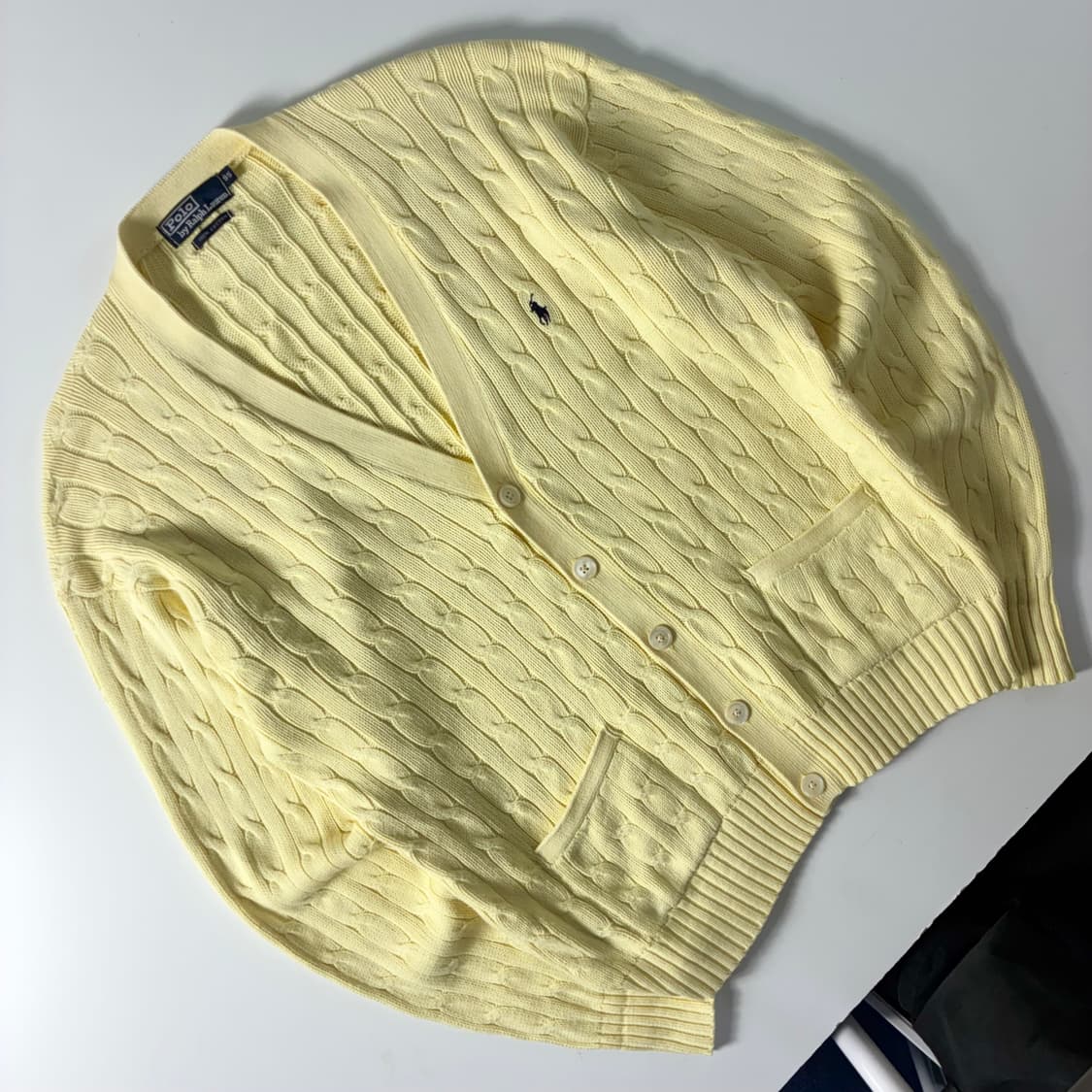 Polo  폴로 랄프로렌 자수 코튼 옐로우 꽈배기니트 가디건  상품이미지2