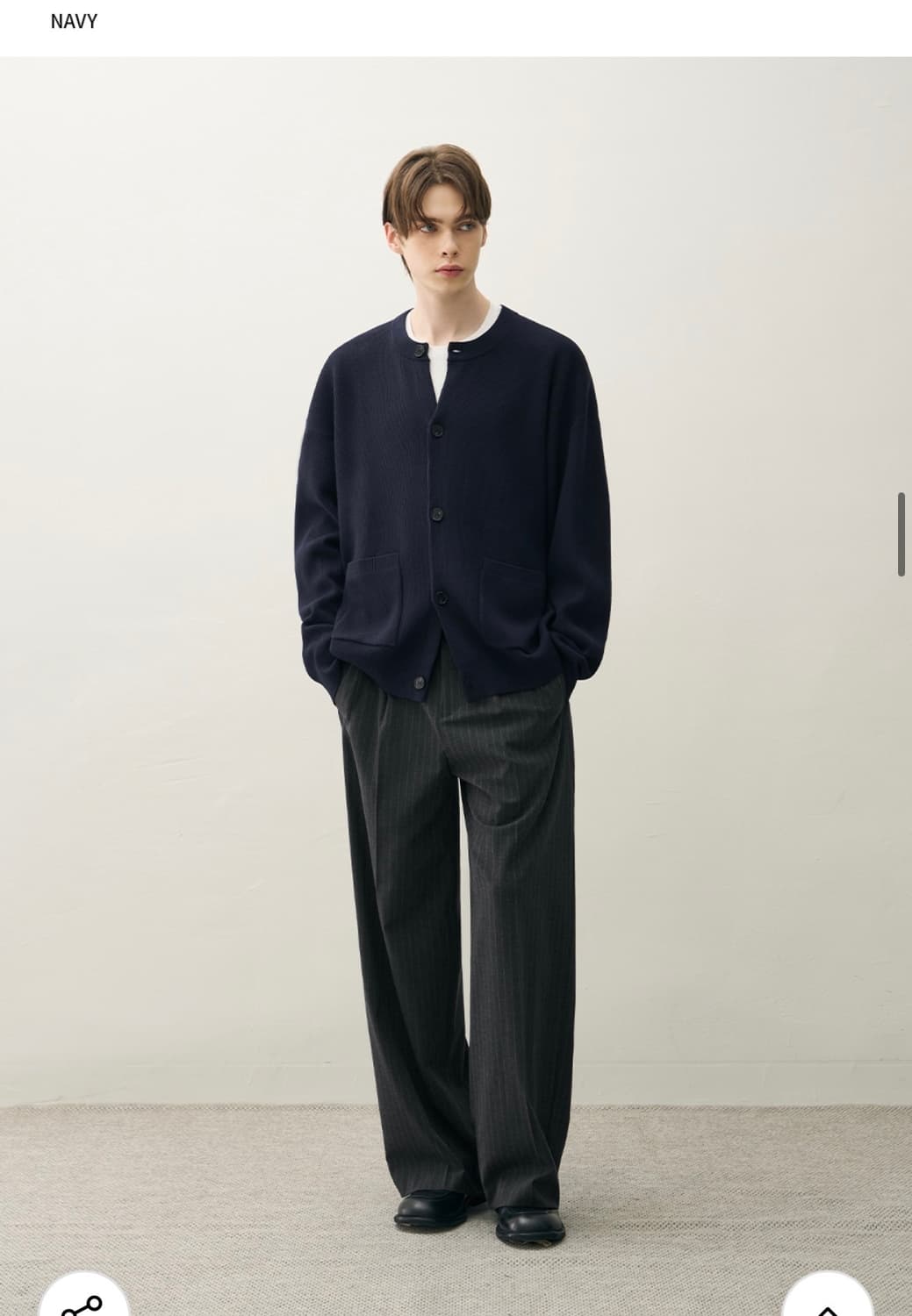 (XL) 드로우핏 오버사이즈 울 라운드 가디건 [NAVY] 상품이미지6