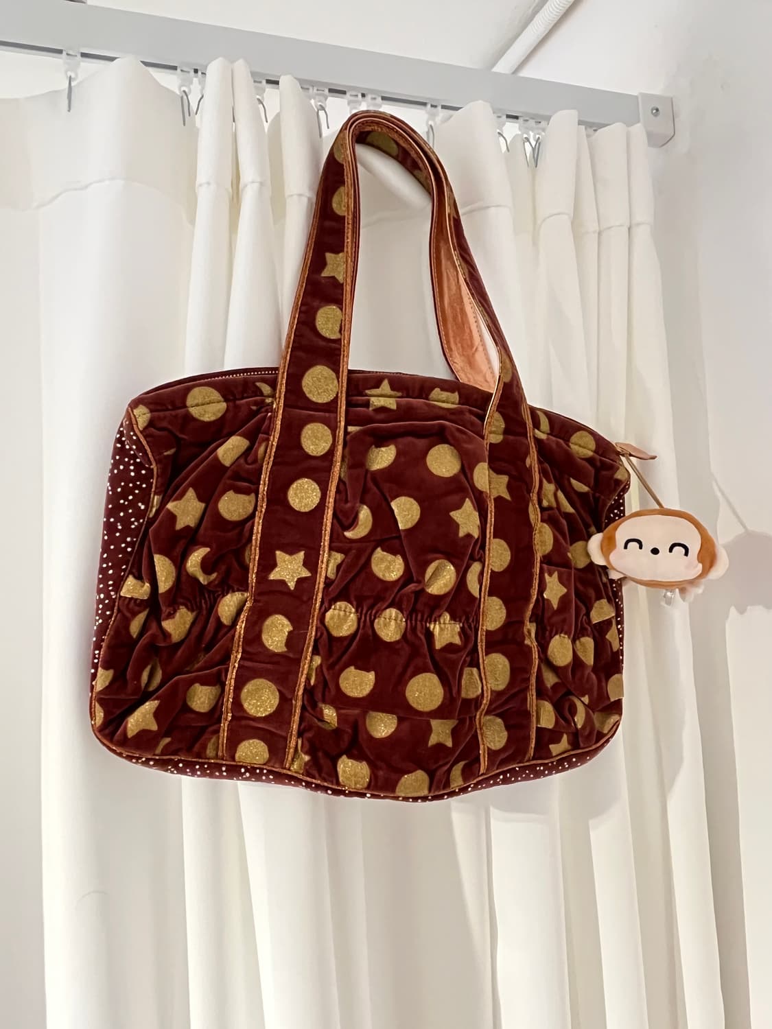 츠모리치사토 네코별 벨벳 토트백 🐒브라운 상품이미지4