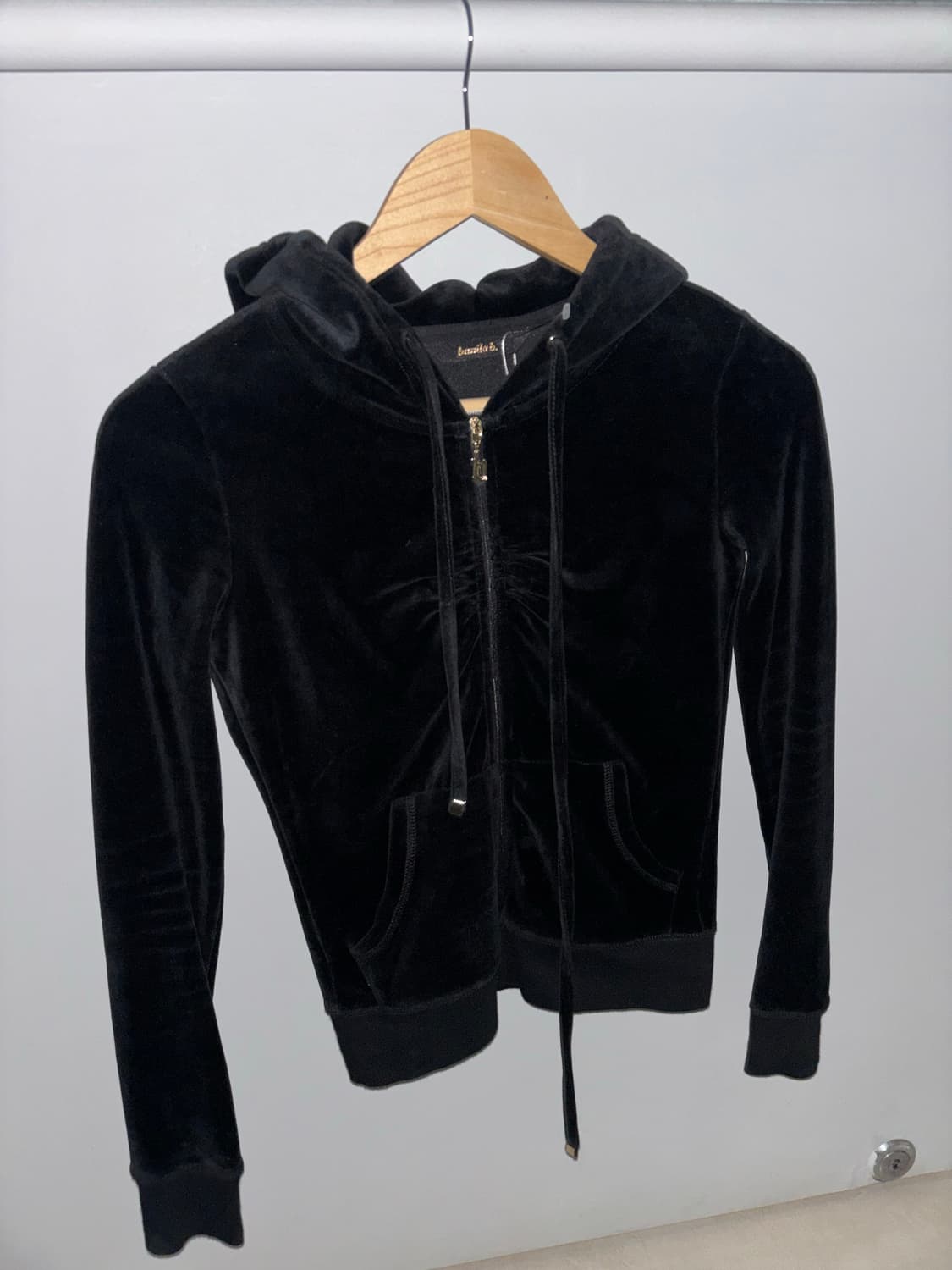 Y2K Black Velvet Slim Fit Zip-Up Hoodie  상품이미지2