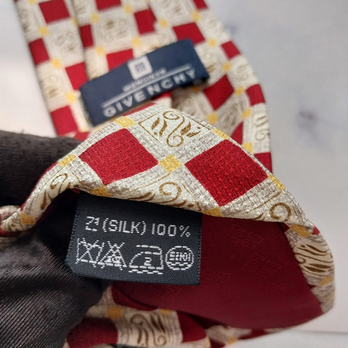 지방시 실크 베이지 체크 패턴 넥타이 9.8cm A+등급 K2429 상품이미지10