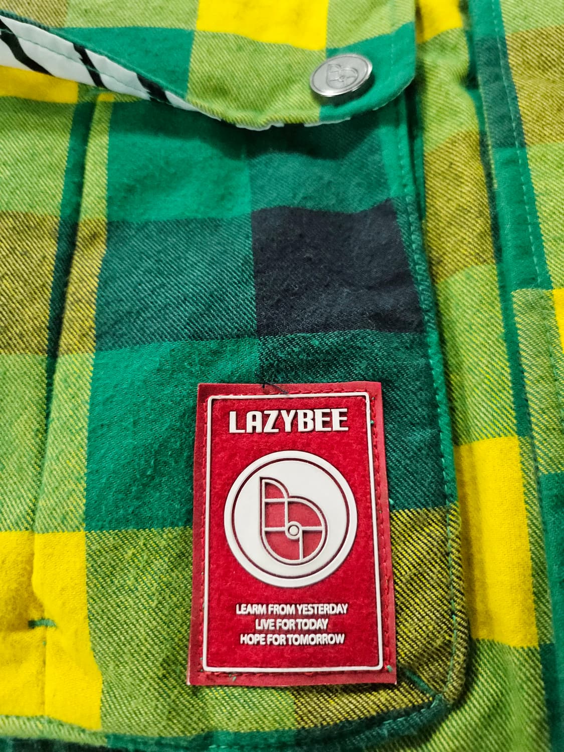 LAZYBEE 체크 후드 자켓 그린/옐로우 남성점퍼 M 상품이미지5