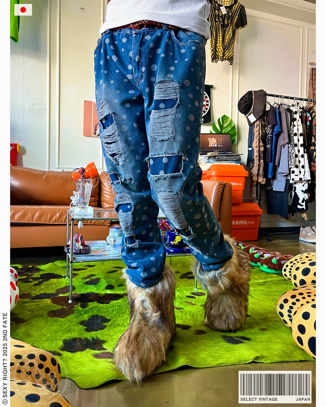 JPN Vintage Dot Pattern Wide Denim Pants 상품이미지1