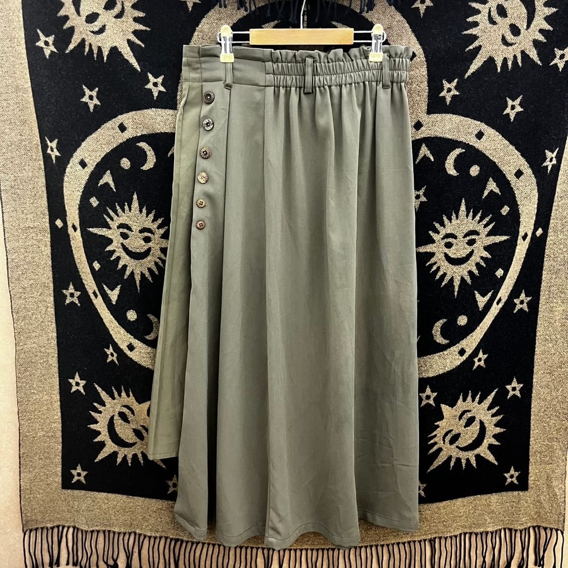 빈티지 코지 단추 언발 말차카키 플리츠 플레어 롱스커트 K0077 상품이미지4