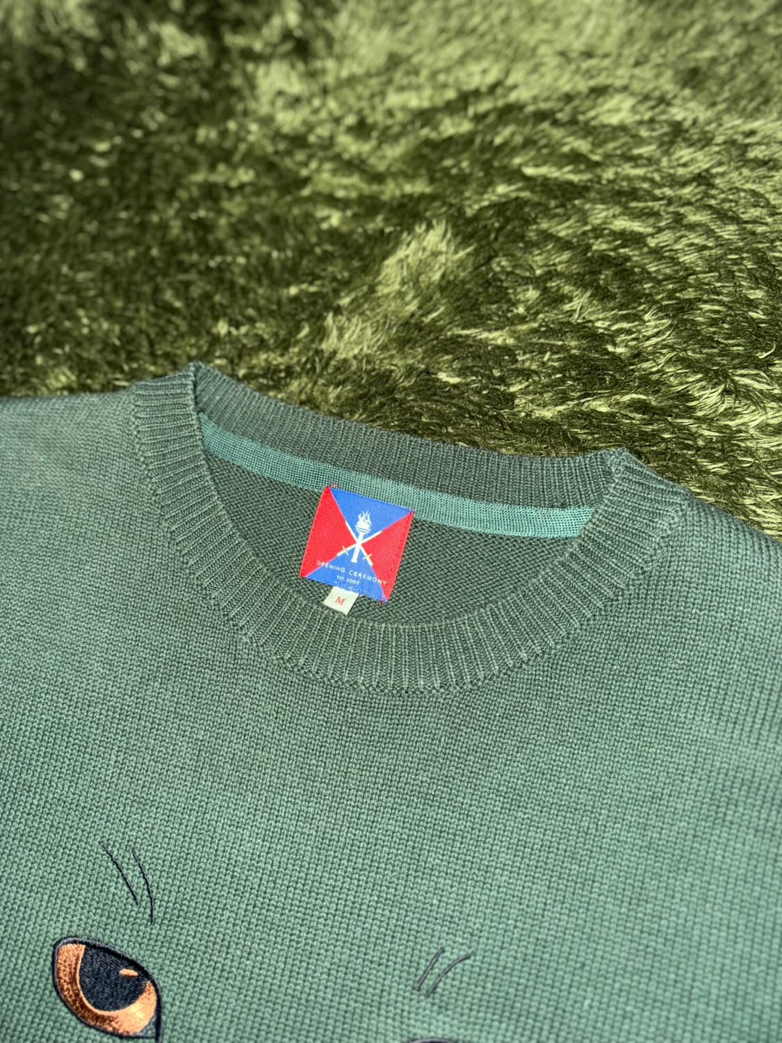 [M] 오프닝 세레머니 캣 엠브로이더리 니트 그린 상품이미지3