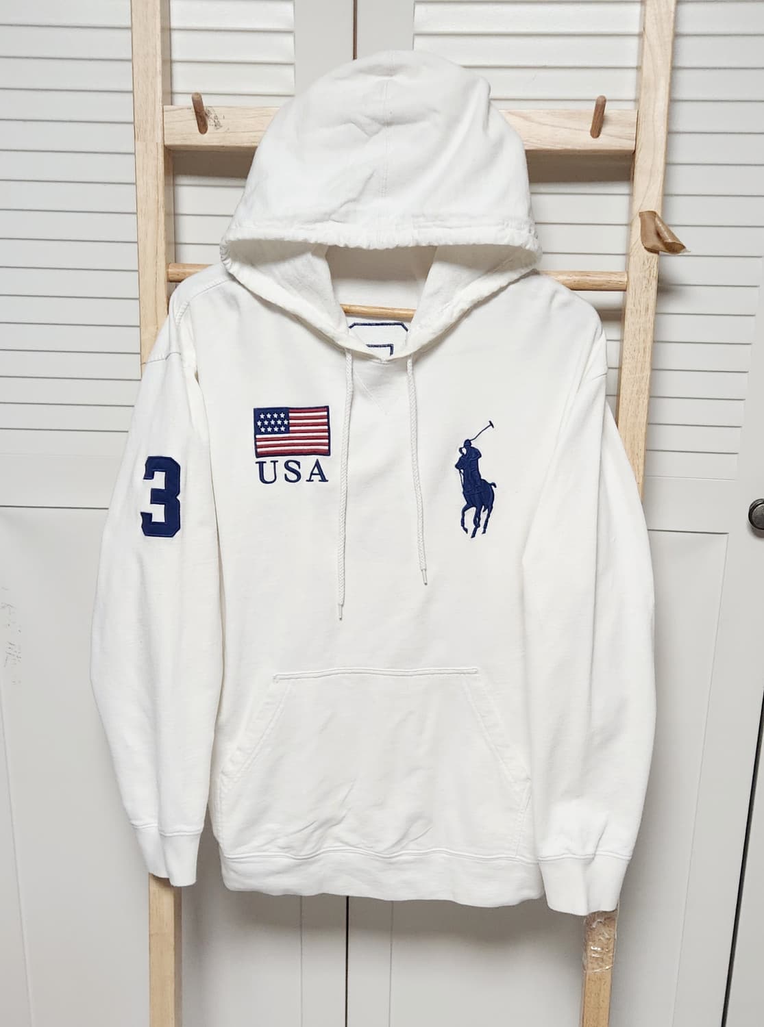 폴로 랄프로렌 빅포니 USA 성조기 화이트 후드티 상품이미지3