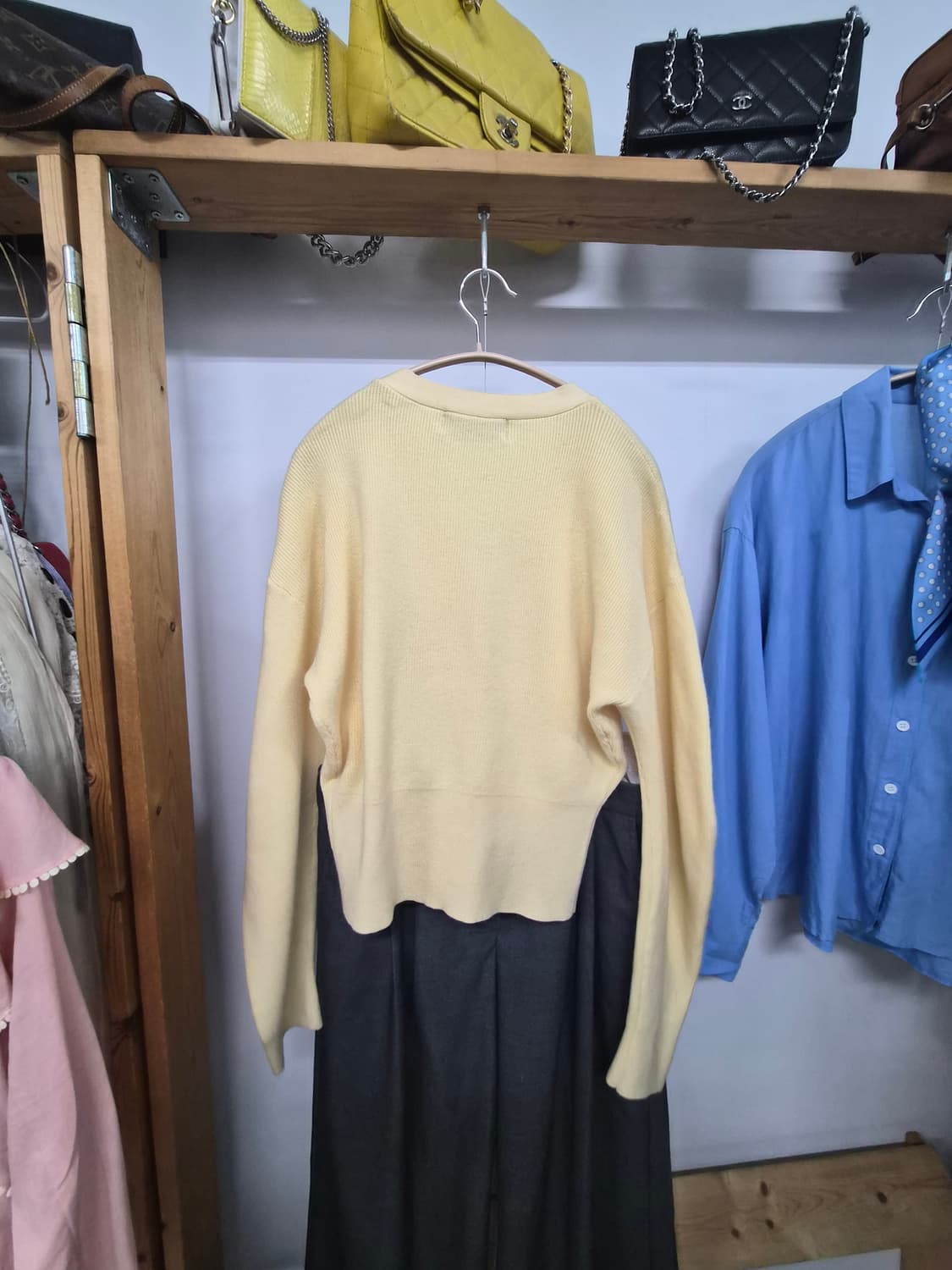 로라로라 장원영. 다현 벌룬가디건. 미드나잇무브 더블웨이스트 와이드 상품이미지6