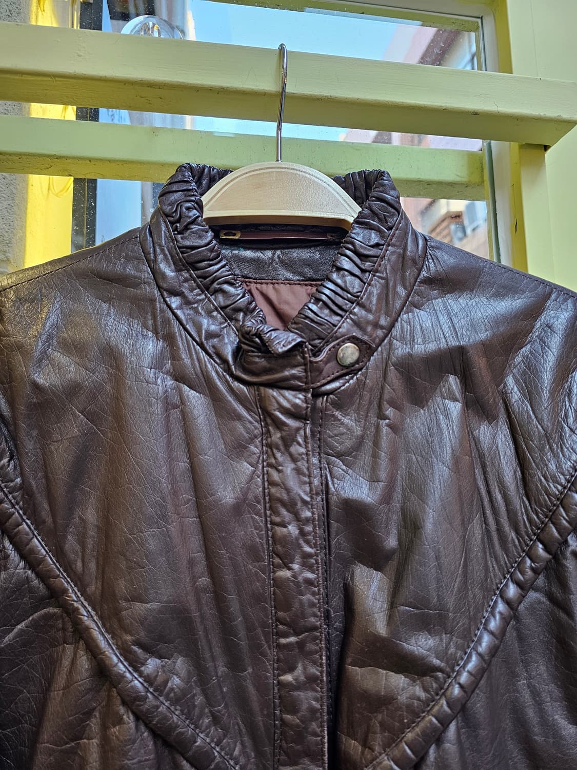 C&A 80's 하이넥 요크 딥브라운 집업 레더자켓 상품이미지4