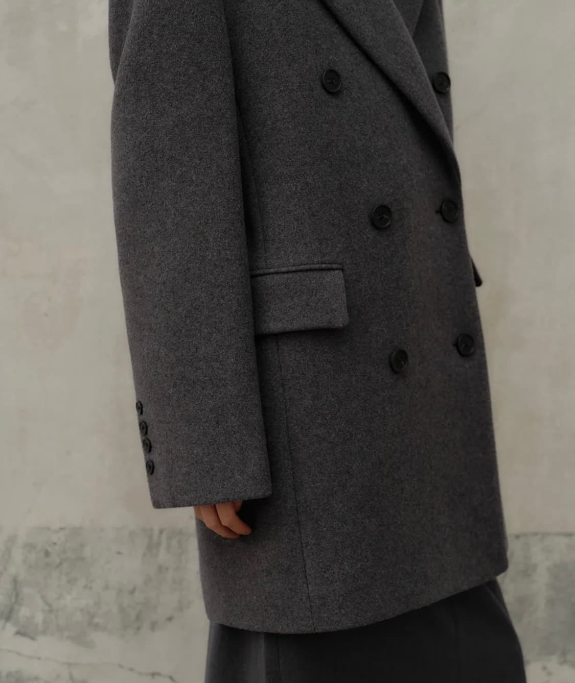 (새상품)무신사 우먼즈 울 블렌드 오버 숄더 더블 하프 코트 블랙 xs 상품이미지5