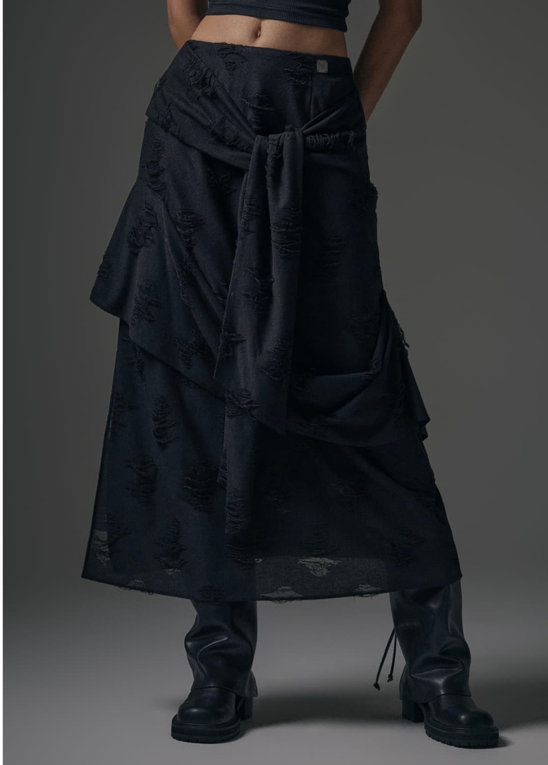 트리밍버드 Strap Drape Damage Skirt 상품이미지1