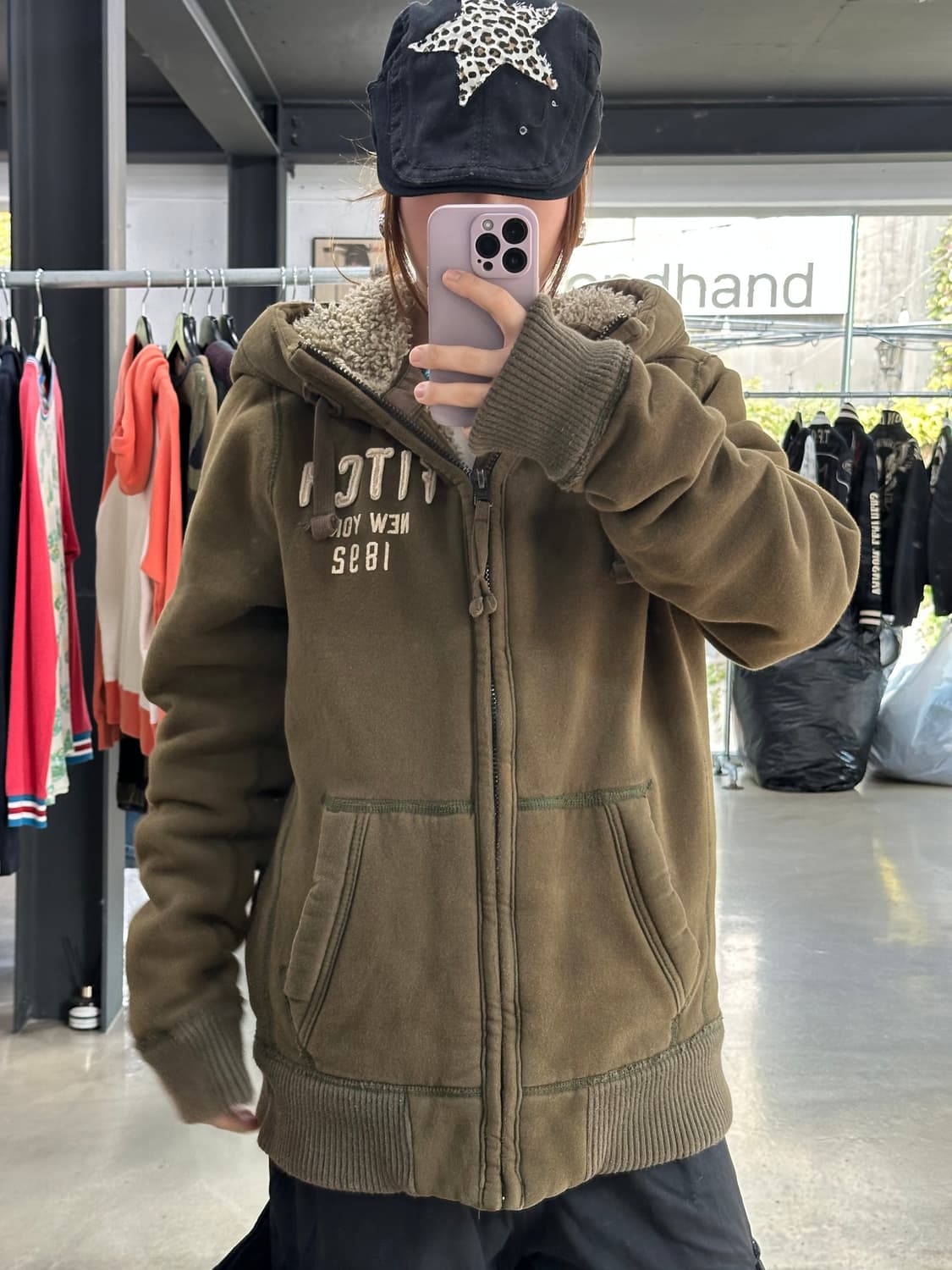 아베크롬비 양털울프죠 후드자켓 카키브라운 상품이미지1