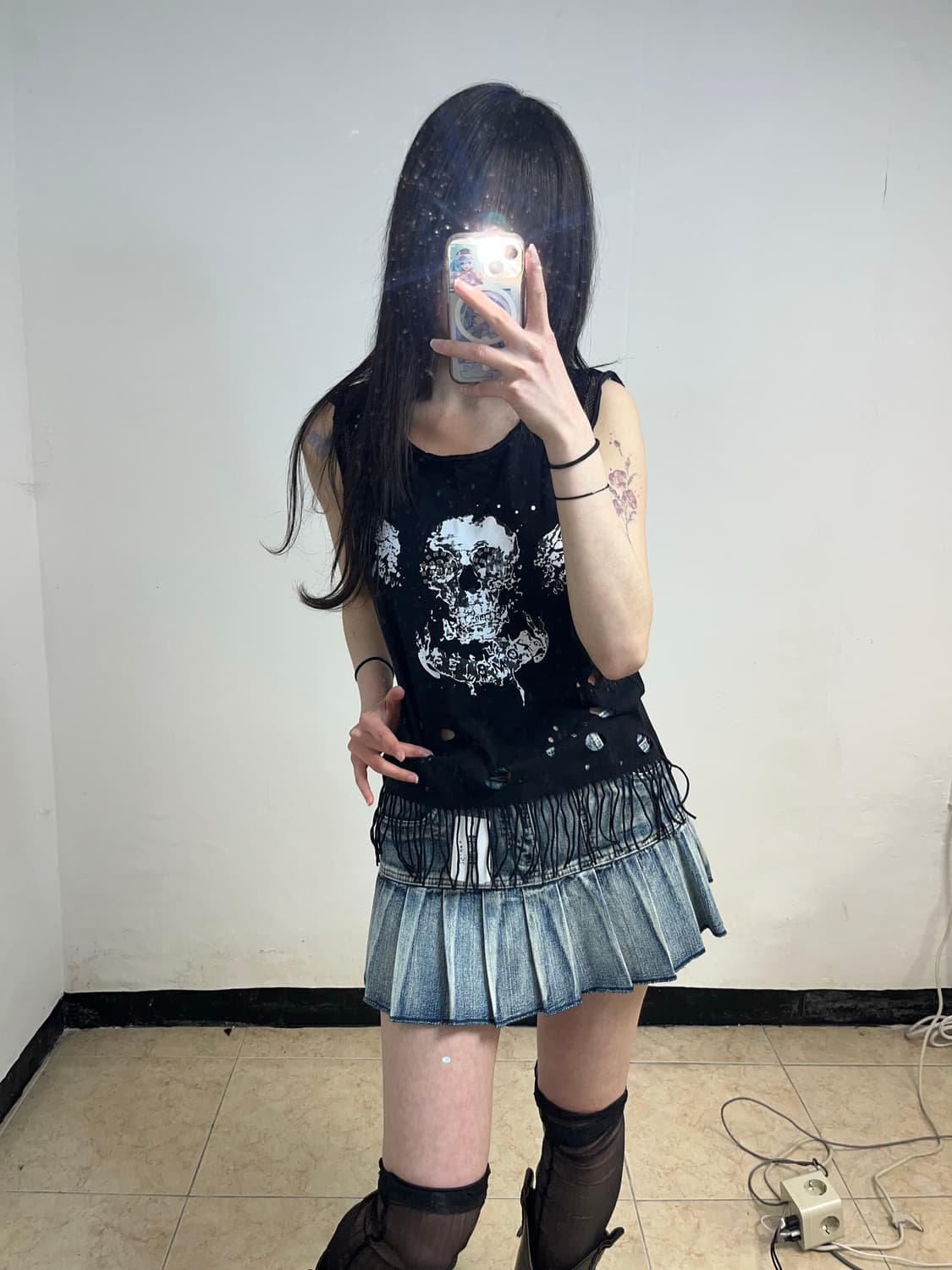 스컬프린팅 스터드 그런지 락펑크 슬리브리스 상품이미지2