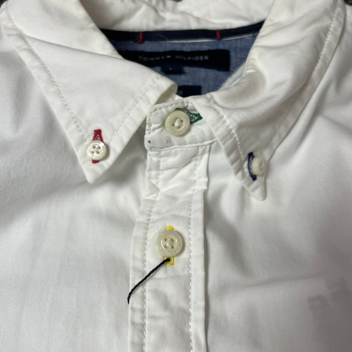 타미힐피거 화이트 미니로고 긴팔 셔츠 슬림핏 L 상품이미지5