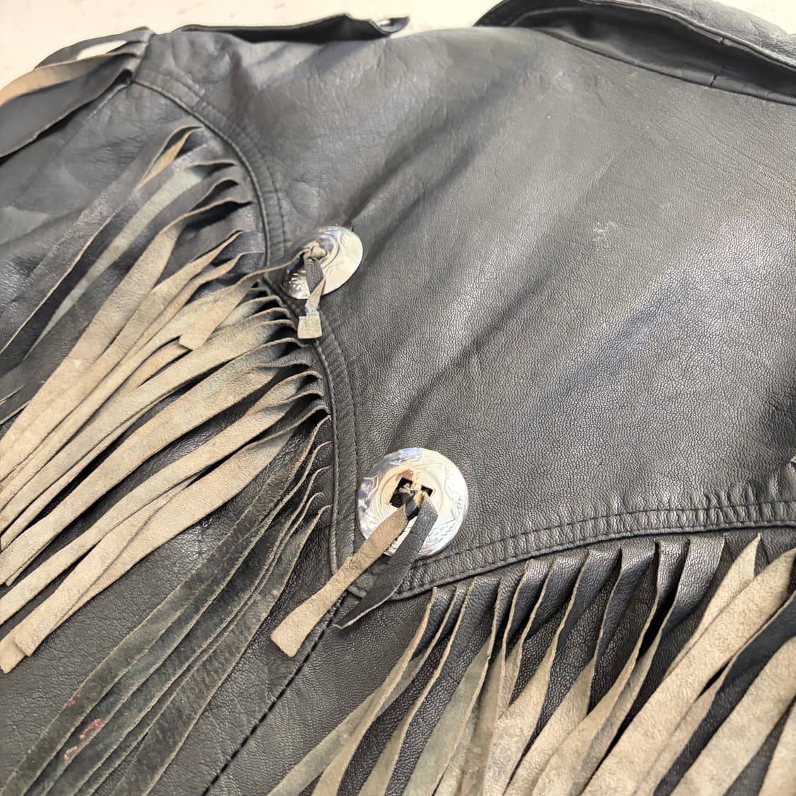 90S REAL LEATHER 빈티지 프린지 가죽자켓 M 상품이미지10