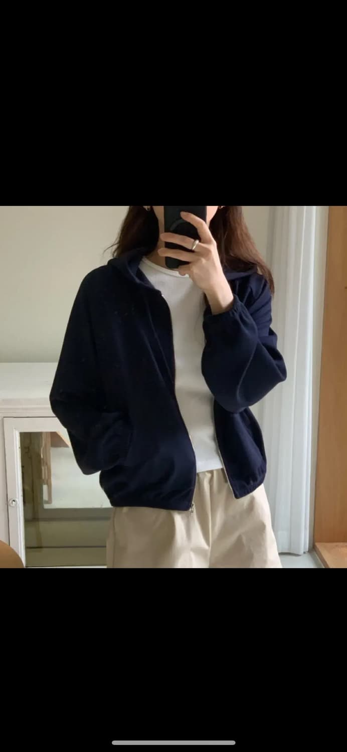 플라넬 이브닝 후드 집업 네이비 상품이미지1