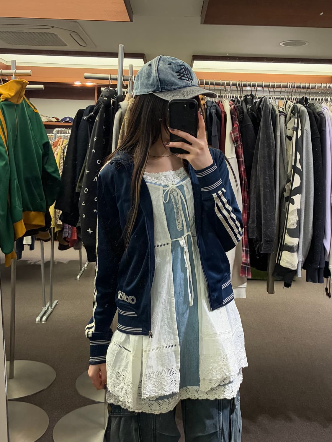 L)ADIDAS vintage 여성 네이비 트랙탑 져지(지퍼고장) 상품이미지2