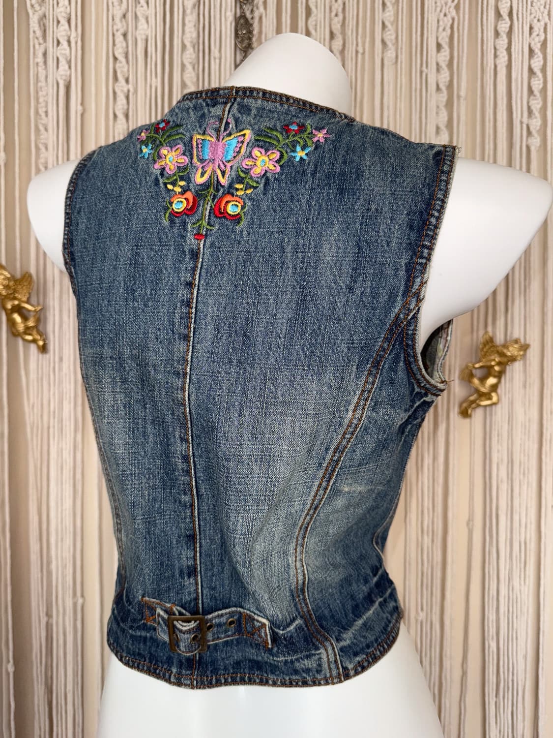  Cinch back Embroidered Denim Vest 0053 상품이미지5