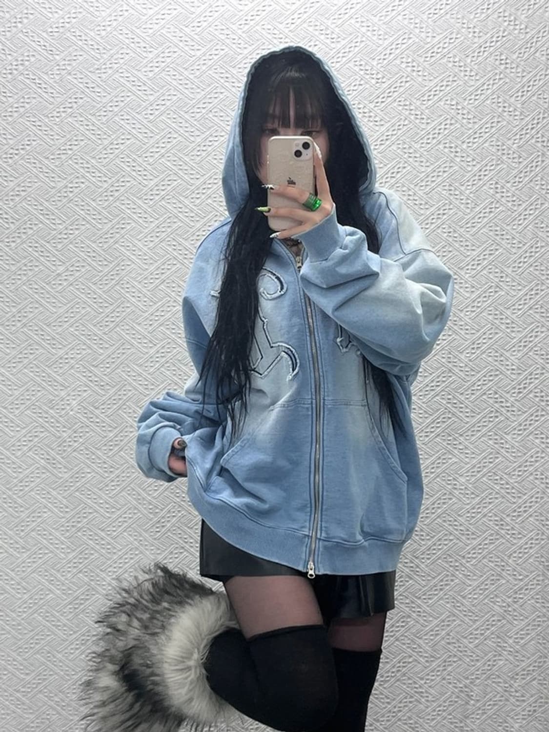 후드후드 아플리케 고딕 그런지 빈티지 워싱 후드집업 3 C08691 상품이미지1